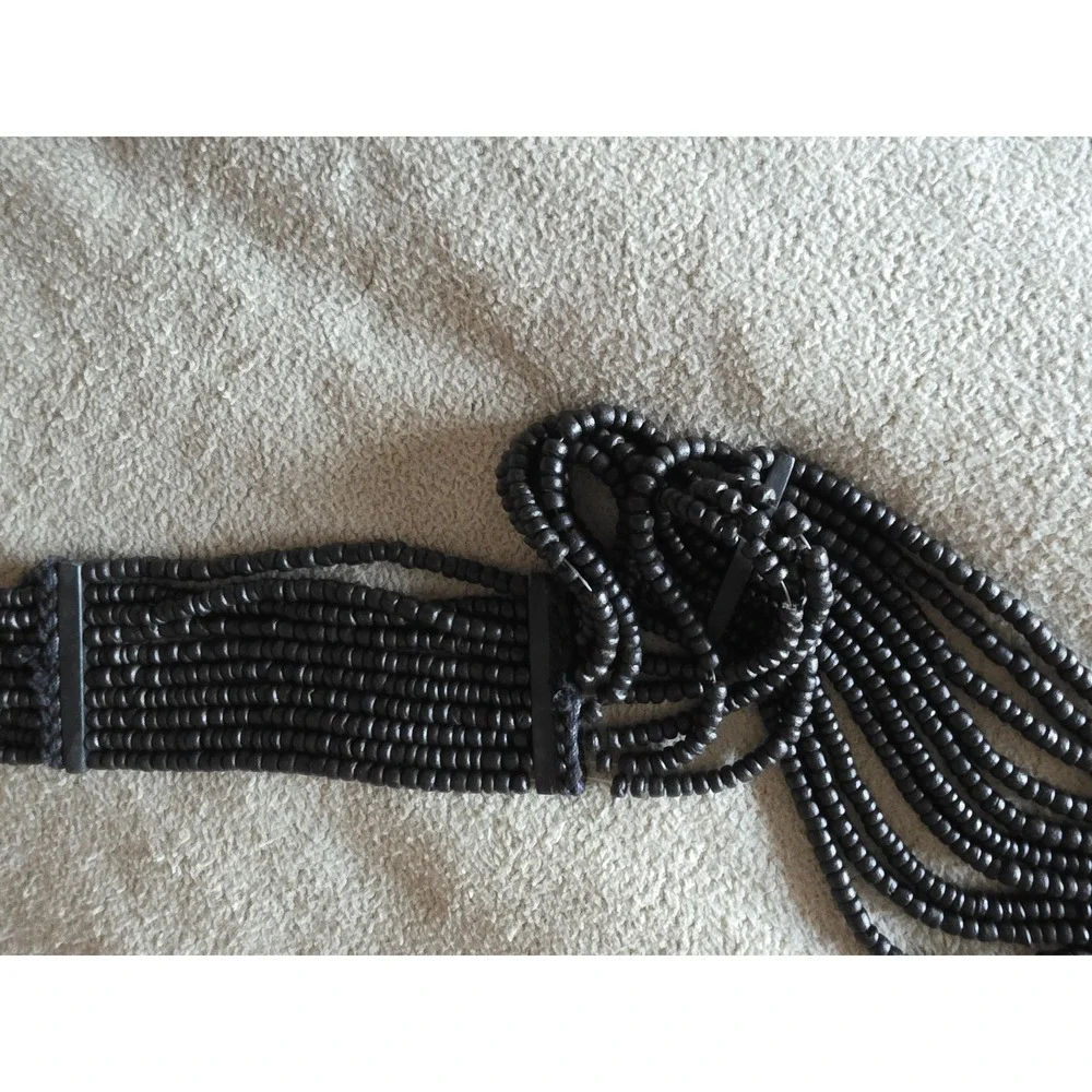 Women's Black Wood Bead Boho Belt 81in Bohemian Wrap Waist Band Sash Tie Cinch